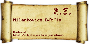 Milankovics Béla névjegykártya